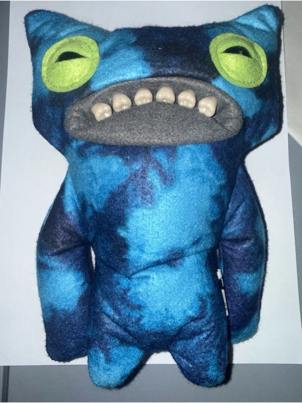 Fuggler Laboratory Misfits Wide Eyed Weirdo Blue Tie-Dye 9” Plush Green Eyes
